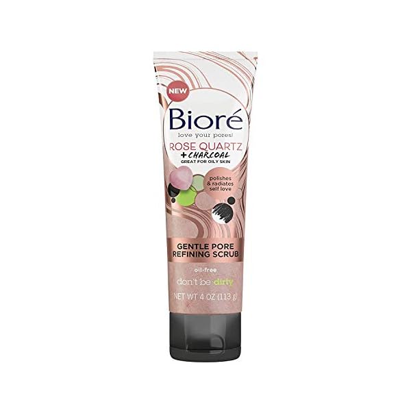 Biore-Rose-Quartz-Charcoal-Gentle-Pore-Refining-Scrub-Pore-Minimizing-Facial-Scrub-4-Ounces-Oil-Free-Dermatologist-Tested-Non-Comedogenic-Cruelty-Free-Vegan-Friendly Bioré Rose Quartz + Charcoal Gentle Pore Refining Scrub, Pore Minimizing Facial Scrub, 4 Ounce, Oil Free, Dermatologist Tested, Non-Comedogenic, Cruelty Free, Vegan Friendly