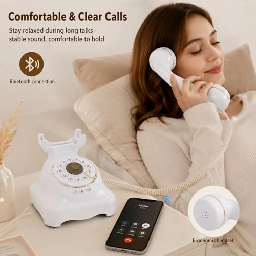 Teléfono fijo Bluetooth estilo retro blanco miniatura 4