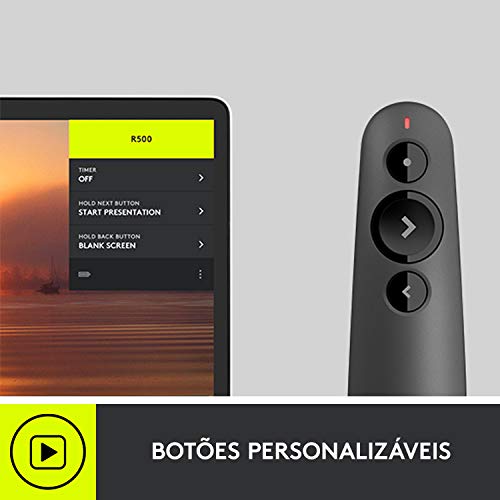 Apresentador sem fio Logitech R500 com Laser Pointer Vermelho, Conexão USB ou Bluetooth, Aplicativo