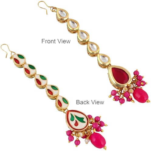 Image of Lucky Jewellery Meenakari 18k Gold Plated Tika Earring Combo Uncut Big Faux Kundan Choker Necklace set
