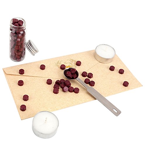 Yoption Sealing Wax Beads For Wax Seal Stamp, 150 Pieces Octagon Wax Seal Beads Kit Perfect For Christmas Cards, Envelopes, Invitations, Wine Packages, Gift Idea (Flashing Wine Red) #TOP3