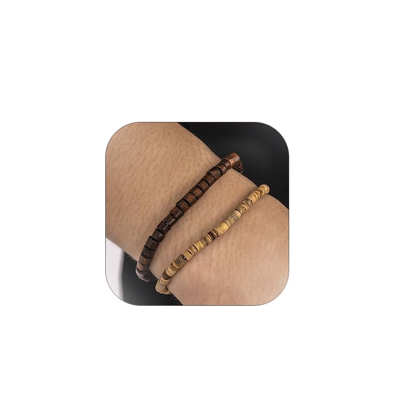 Pulsera de conchas Puka para hombre madera y turquesa miniatura 1