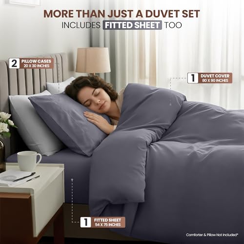 Image of Utopia Bedding 4 Piece Bedding Set - 1 Fitted Sheet (54x75), 1 Duvet Cover Full Size, 2 Pillow Case (20x30) - All Season Luxury Bed in a Bag with Zippered Full Duvet Cover - No Comforter (White)