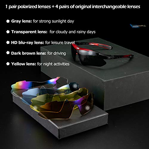 ROCKBROS Polarized Cycling Sunglasses for Men Women Sports Sunglasses UV Protection Cycling Glasses with 5 Interchangeable Lenses Bike Goggles TR90 Unbreakable Frame - Image 4