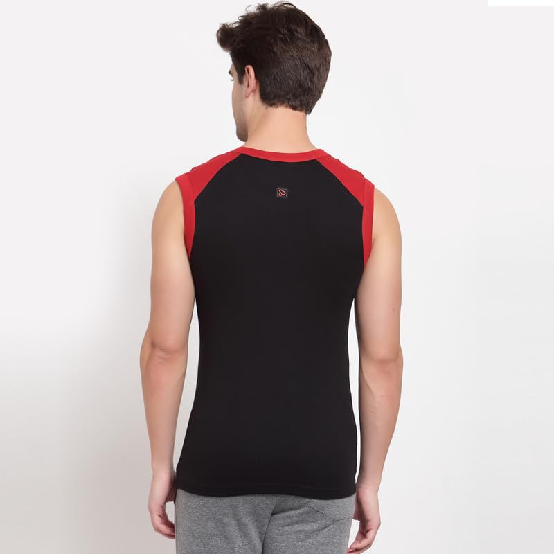 Image of sporto Men's Multipurpose Pure Cotton Gym Vest with Contrast Shoulder Pannel