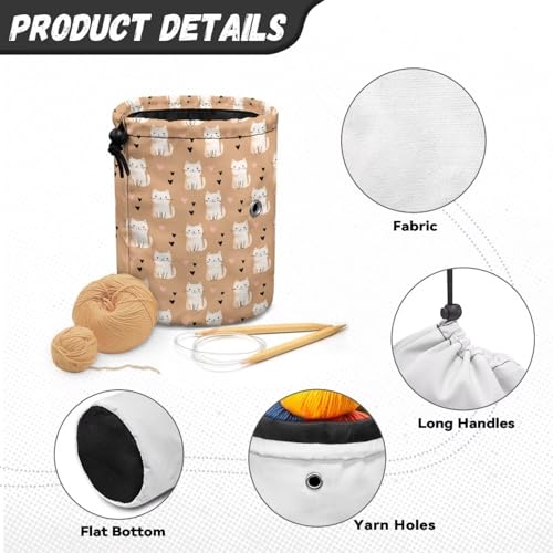 Image of Sellikakes Cute Cat Heart Yarn Bag Crochet Organizer Knitting Bags, Mini Yarn Holder for Crocheting Project Store Skein Ball, Needles Accessories