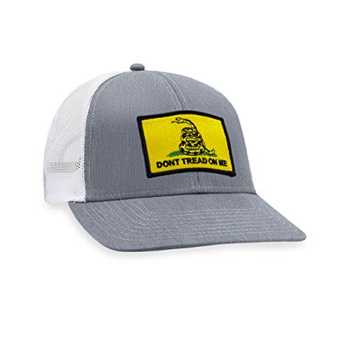 Dont Tread on Me Hat  Gadsden Flag Trucker Hat Baseball Cap Snapback Golf Hat (Grey/White)
