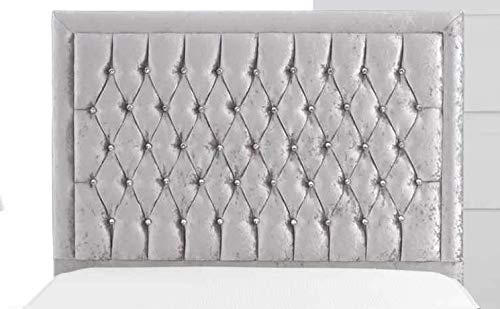 Luxury Alton Bumper Bed Headboard 30'' Height Finished in Crushed Velvet Fabric (6ft Super King Size, Silver)