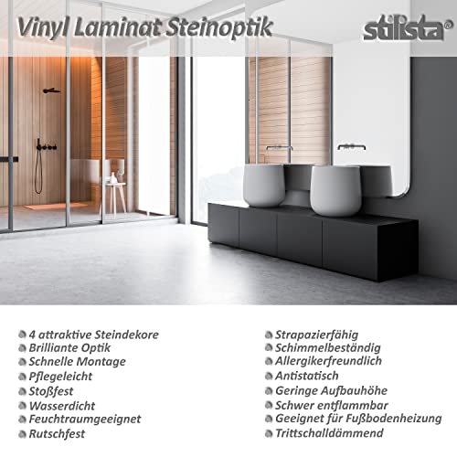 STILISTA Vinyl Laminat in Steinoptik weiß-grau, 36 Fliesen a 457,2mm x 457,2mm = 7,53 m², rutschfest, wasserfest, schwer entflammbar, schimmelbeständig