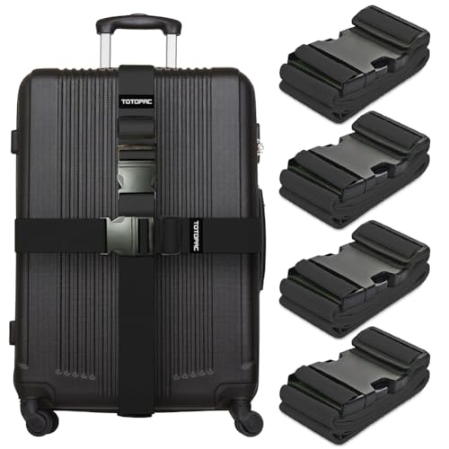 Image of 4 Pack Luggage Straps, Adjustable Suitcase Belts 72 inch x 2 inch with Quick Release Buckle, Durable Travel Accessories for Secure Luggage and Easy Identification (Black)