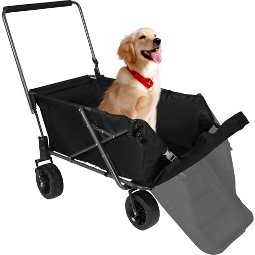 REDCAMP Extra Long Collapsible Beach Wagon Dog Stroller with Tailgate, 220L Heavy Duty Folding Utility Beach Cart with All-Terrain Wheels for Sand Camping Sports Shopping