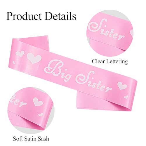 3PCS Big Sister Gifts for Girls,Sister to Be Accessory Set,Including Flower Wreath, Big Sister Satin Sash and Badge Pin for Baby Shower Party Announcement Party Decorations Pink4