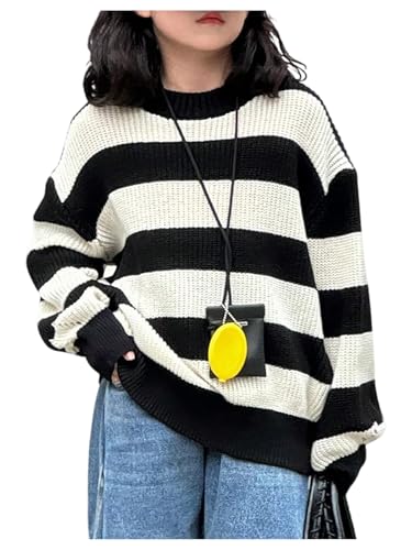Girl's Striped Sweater Long Sleeve Crew Neck Color Block Knitted Pullover Jumper Tops