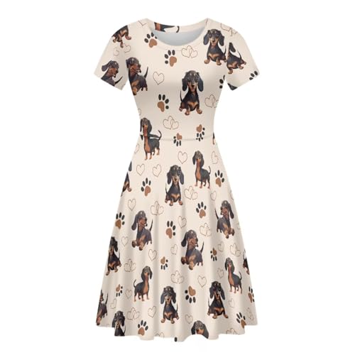Image of HUGS IDEA Womens Puffy Swing Midi Dress Round Neck Short Sleeve Party A-Line Dresses