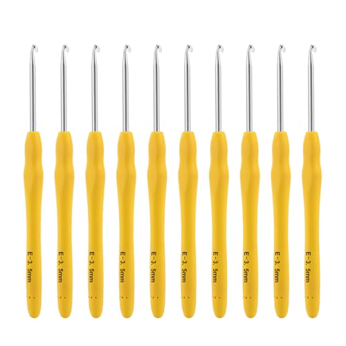 Image of Vodiye 10PCS Crochet Hooks, Professional Extra Long 3.5mm, Ergonomic Handle, Crochet Needle for Beginners and Experienced, Yellow, Metal