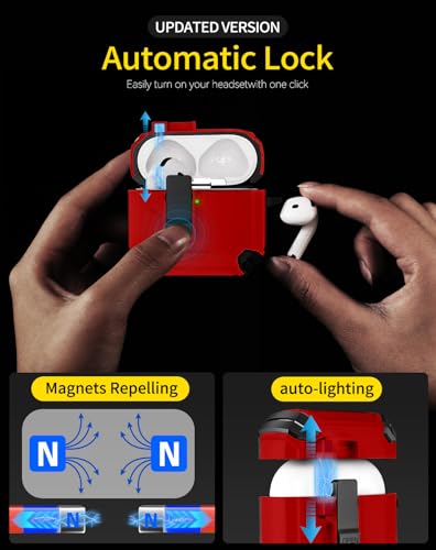 Image of Pohgelan Compatible with AirPods 4 Case (C-RED) | Magnetic Automatic Lock with Phone Stand & Cleaning Kit,Compatible with Magsafe