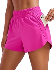 CRZ YOGA Femme Short de Course Dauphin Taille Haute Séchage Rapide Fitness Pantalon avec Poche Zippée Hibiscus Violet 38