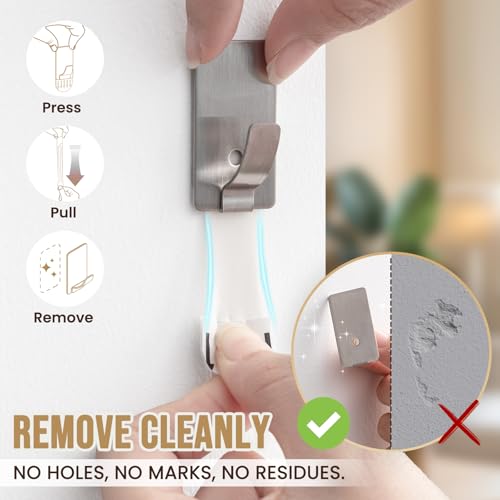 Image of TAILI Hooks for Hanging 10 Metal Sticky Hooks and 14 Adhesive Strips Silver