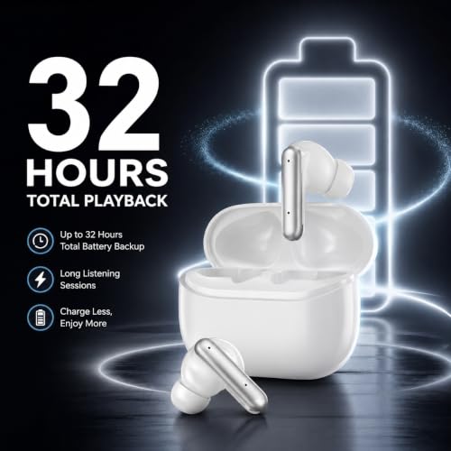 Image of Air Pro True Wireless Bluetooth Earbuds with 32H Playtime, Bluetooth 5.3, ENC HD Mic, Deep Bass, Type-C Fast Charging, Touch Control, Voice Assistant Support for Android & iOS - White