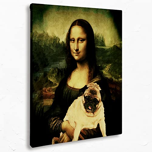 Funny Mona Lisa And Pug Canvas Wall Art Prints,Funny Famous Paintings Prints,11X14 Inches Artwork For Bathroom Bedroom Living Room Office Art Planting Room Home Decorations,Pug Mom Dog Lover Gifts #TOP24