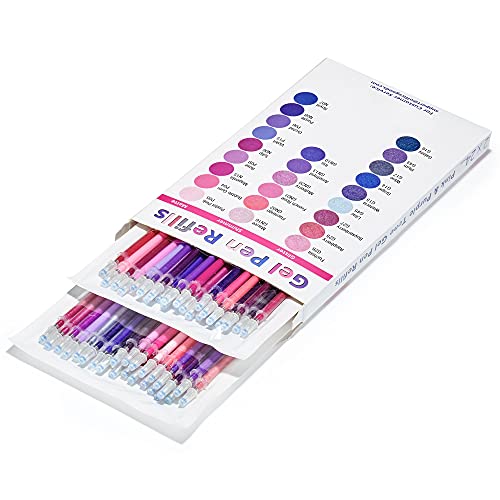 OfficeGoods Gel Pen Refills - 24 Individual Colors - Fits Most Gel Pens - Fast Drying Ink - Perfect for Artists, Adult & Kids Coloring Books, Mandalas, Nature - 2 Pack - Pinks & Purples