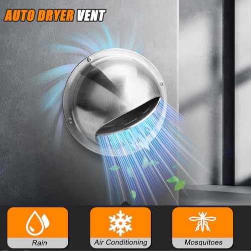 Image of Matework Dryer Vent Cover Outside, 4 Inch Stainless Steel Round Dryer Vent, Auto-Open Wall Vent