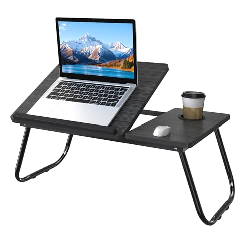 FIVMEN Laptoptisch Winkelverstellbar Betttisch Betttablett Klappbar 56x33 cm mit Laptop-Ständer und Cup Slot Frühstückstablett Notebooktisch Laptopständer aus MDF für Sofa Bett Couch, Schwarz
