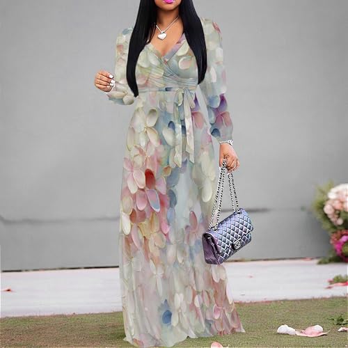 Image of SUZONANA Plus Size Dresses for Women Floral Print Maxi Dress Flowy 3 /4 Sleeve with Belt