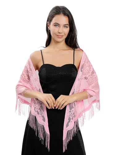Women's Triangle Lace Shawls Wraps For Bride Wedding Floral Lightweight Fringe Scarf For Evening Party Dress2