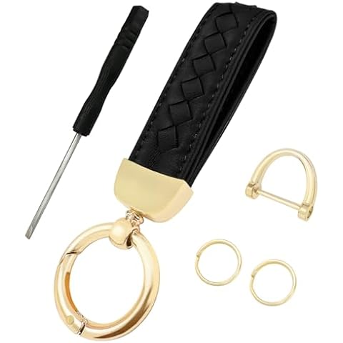 fengchen Luxury Leather Car Keychain, Handcrafted Braided Keychain Accessories with Zinc Alloy D-Ring and 360 Degree Rotation Cover