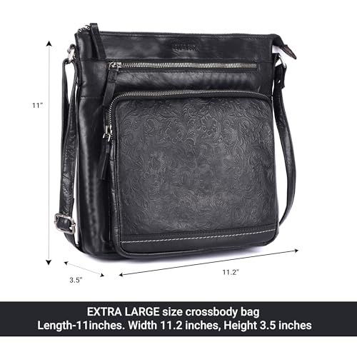 Image of LEDERBUCK Olga Women's Extra-Large Genuine Leather Crossbody Purse - Soft Triple-Zip Shoulder Bag