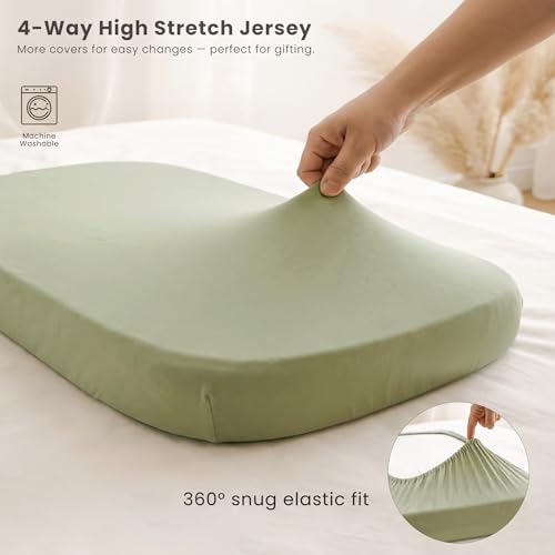Image of Konssy 3 Pack Stretchy Bassinet Sheets for Baby Girl Boy, Soft Breathable Baby Bassinet Mattress Sheets Fit for Hourglass Oval Cradle, Moses Basket Rectangle Mattress (Garden Sage)