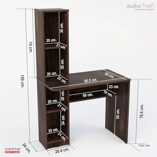 Image of Studio Kook Champion Engineered Wood Study Table with Storage, Matte Finish, 5 Shelves (Junglewood)