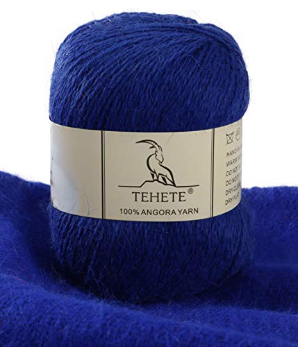 TEHETE 100% Angora fil de laine à tricoter, Pelote de laine à crochet, 2 Plis 38 couleurs 325m Doux Luxueux -Saphir,2-826 Cover
