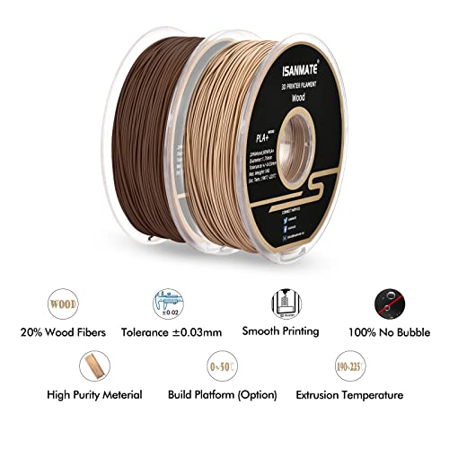 Image of iSANMATE 3D Printer Filament, PLA Filament 1.75mm Bundle, White and Sandal Wood Filament Bundle 2kg /Spool (20% Wood Powder+80% PLA)