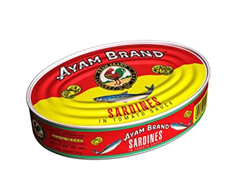 Ayam Brand Sardines in Tomato Sauce 215g - Large pieces of selected sardine fish. Rich tomato sauce. Natural Source of Omega 3 and calcium