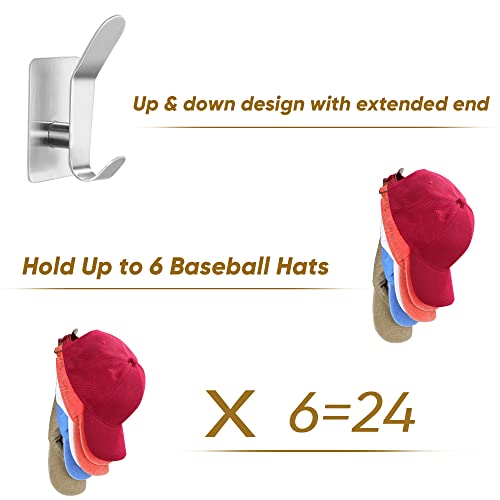 Yigii Adhesive Hat Hooks For Wall (4-Pack) - Modern Sticky Wall Hat Rack For Baseball Caps Organize, No Drilling Hat Hangers Storage Hat In Closet/Door/Wall, Stainless Steel #TOP5