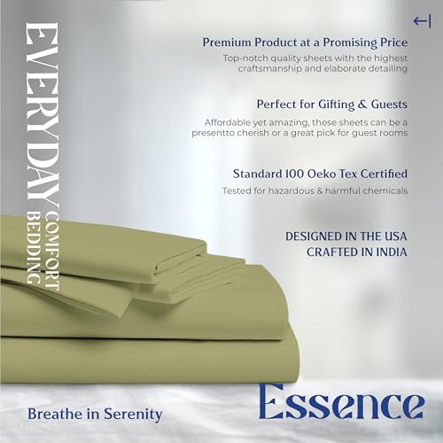 Image of Mayfair Linen 100% Organic Cotton Sheets Queen Size - 4 PC Organic Cotton Queen Size Percale Weave Sheet Set, Soft, Cooling, Crisp & Breathable, 16 inch Deep Pocket Hotel Quality Bedding Set - Sage Green
