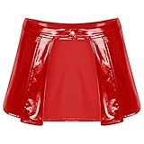 easyforever Women's Shiny Flared Pleated Mini Skater Skirt Leather Open Front Wetlook PVC Skirts Red 4X-Large