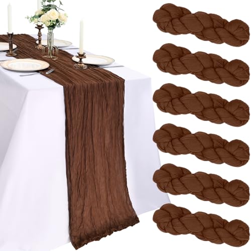 6 Pack 10FT Brown Table Runner Cheesecloth Table Runner 120 Inch Gauze Rustic Boho Cheese Cloth Decorations for Wedding Party Birthday Bridal Baby Shower Centerpiece Home Décor