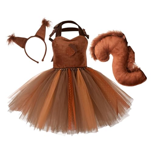 Eichhörnchen Kostüm Set - Tierkostüme Für Kinder Eichhörnchen Verkleidung Für Mädchen Im Alter Von 112 Jahren Tutu-kleidMit Ohren Stirnband Und Schwanz Für Geburtstagsparty Zubehör Karnevalsparty