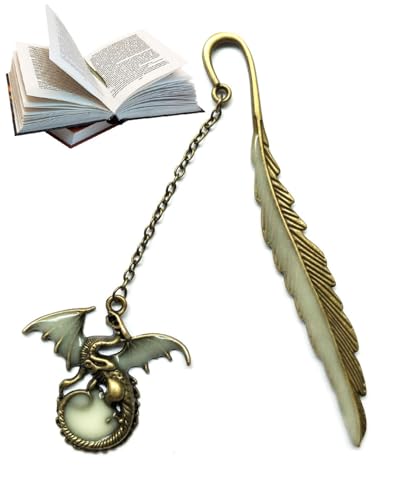 BARRU 1 pieza Marcapáginas Metálico Fosforescente 3D (Dragón Alado) - Ideal Coleccionistas/Regalo Literario - Incluye Estuche de Terciopelo