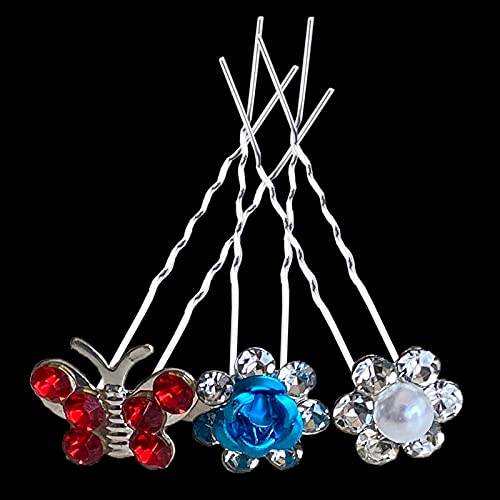 40Pcs Rhinestone Hair Pins For Women Girls Bridal Hair Accessories, U Shaped Colorful Rose Flowers Butterfly Pearl Crystal Embellished Bobby Pins Bling Sparkly Hairpins For Wedding Birthday(3 Styles) #TOP5