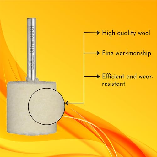 Image of Ultra Touch Felt Mop Wheel | 1 /4 inch Shank | Suitable for Polishing | Can be used with Drill Machine /Die Grinder | Metal Working | Pack of 5 (25 x 25mm)
