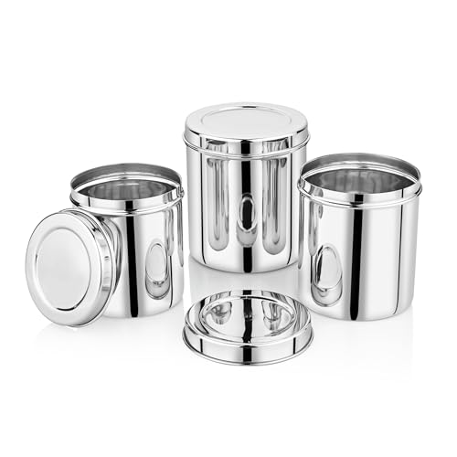 Image of Vinod Stainless Steel Deep Dabba | Set of 3-350, 500 & 750ml Capacity | Food Storage Container for Daily Use | Durable, Rust-Resistant & Easy to Clean | Ideal for Storing Grains & Snacks