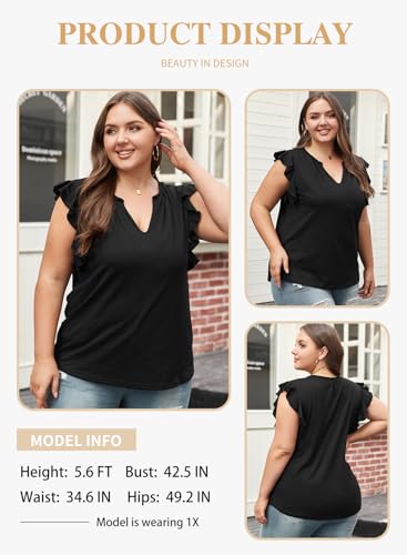 Eytino Womens Plus Size Tank Tops Summer Casual V Neck Ruffle Sleeve Blouse Shirts(1X-5X)3