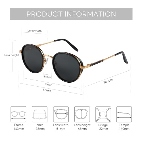 ZENOTTIC Retro Round Polarized Steampunk Sunglasses for Men Women-Circle Vintage Design Metal Frame UV400 Shades3