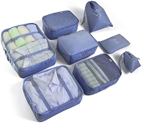 BillyBath 8-teiliges Koffer Organizer Set & Packwürfel | Platzsparende Packing Cubes für Kleidung. Perfekter Kofferorganizer mit Netzdesign, leichtes Reise Zubehör,Navy