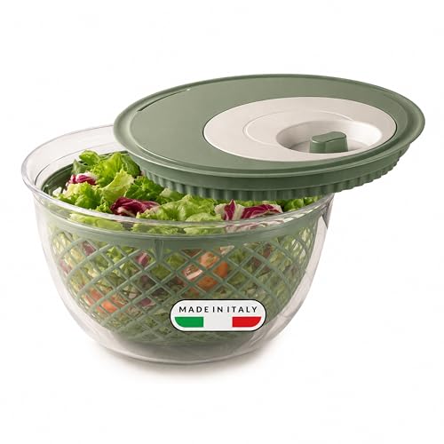 Snips Centrifuga per Insalata 4 LT, Lava e Asciuga con Scolo dell’Acqua dal Coperchio, Cestello Removibile, Insalatiera per Servire in Tavola, Pomello Salvaspazio, Lavastoviglie, Made in Italy