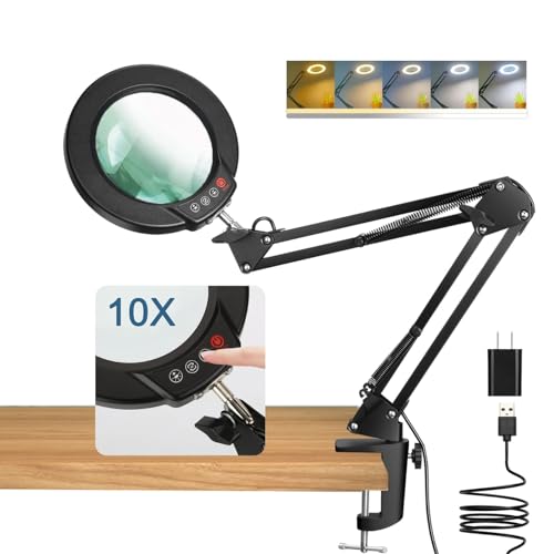 Coyeth 10X Lighted Clamp Magnifying Glass